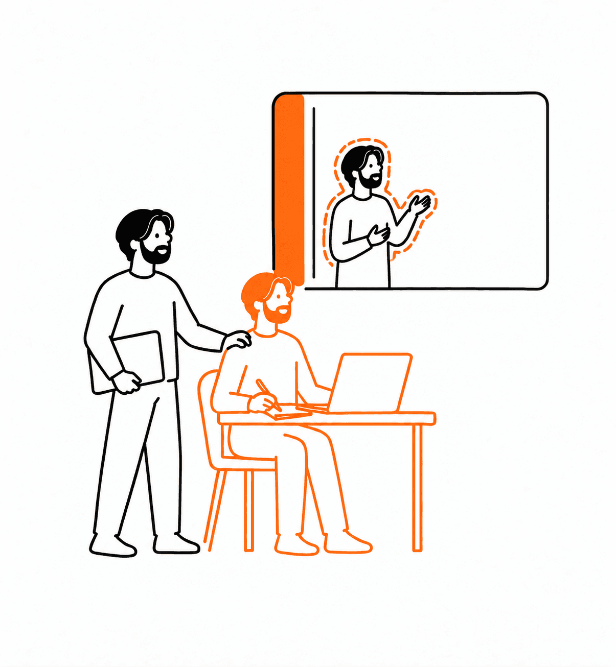 A person works with their digital double and an orange private AI agent.